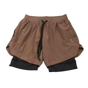 ASRV Tetra-Lite 2-in-1 Training Shorts Mens S Brown DSG-0866 Performance Gym